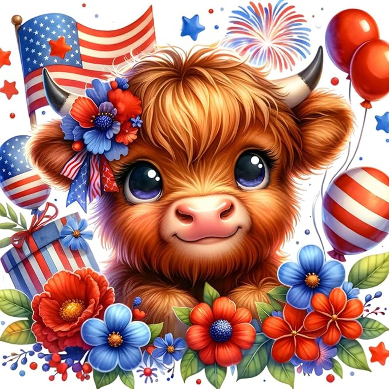 Patriotic Cow Diamond Art Kits for Adults-Round Full Drill 5D 4th of July Diamond Painting Kits for Adults Beginners Paint by Diamonds Pictures Gem Art Painting DIY Crafts 12x12 in